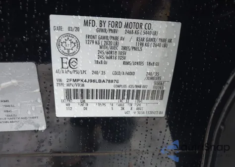 2020 Ford Edge Sel z USA, uszkodzony, nr VIN 2FMPK4J98LBA78876